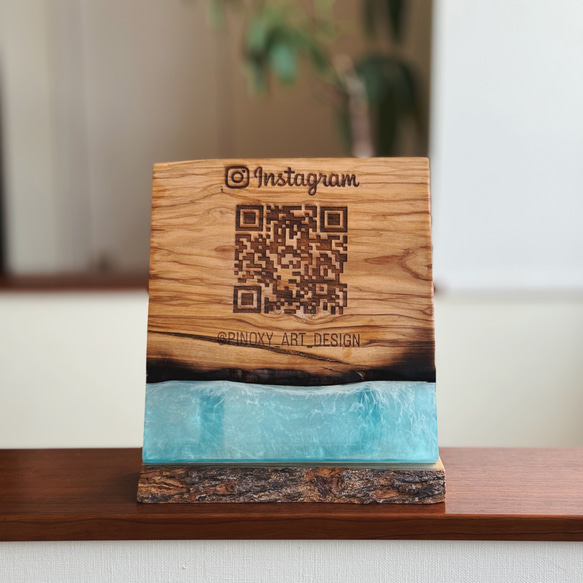 【送料無料】QRコードボード　ウッドレジンオーシャンアート　木製QRコードスタンド 2枚目の画像