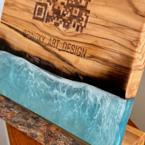【送料無料】QRコードボード　ウッドレジンオーシャンアート　木製QRコードスタンド 5枚目の画像