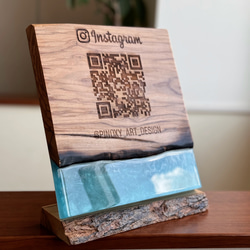 【送料無料】QRコードボード　ウッドレジンオーシャンアート　木製QRコードスタンド 4枚目の画像