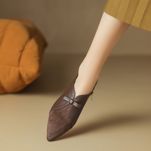 全新秋冬女式柔軟皮革鞋時尚簡約淺口鞋低跟 22 公分-25 公分 #860⭐免運費⭐ 第5張的照片