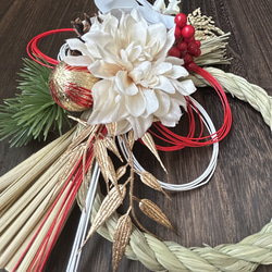 【早割価格10%off】2026 国産稲穂付きしめ縄　お正月飾り　ダリア　紅白水引　縦横自由　 5枚目の画像
