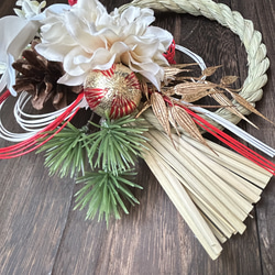 【早割価格10%off】2026 国産稲穂付きしめ縄　お正月飾り　ダリア　紅白水引　縦横自由　 6枚目の画像