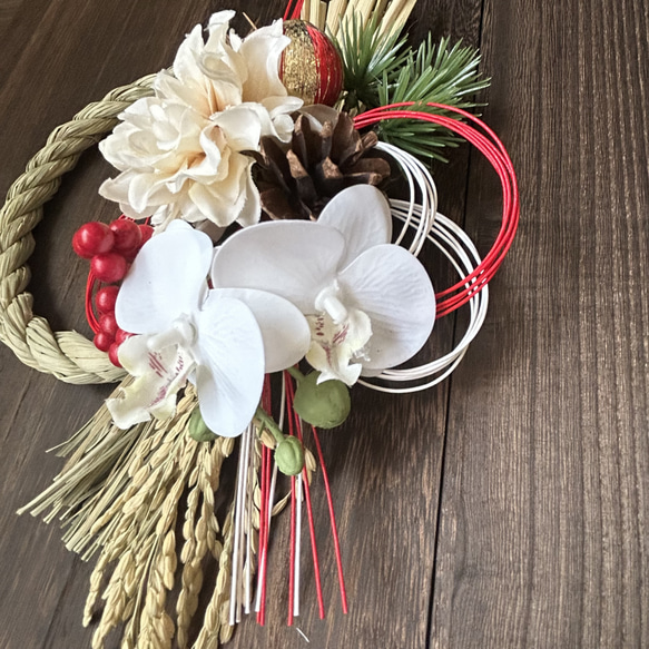 【早割価格10%off】2026 国産稲穂付きしめ縄　お正月飾り　ダリア　紅白水引　縦横自由　 7枚目の画像