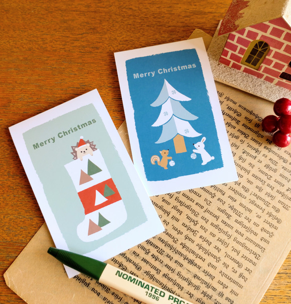 クリスマスカード/ウサギとリス、ハリネズミ＜ミニメッセージカード＞ 1枚目の画像