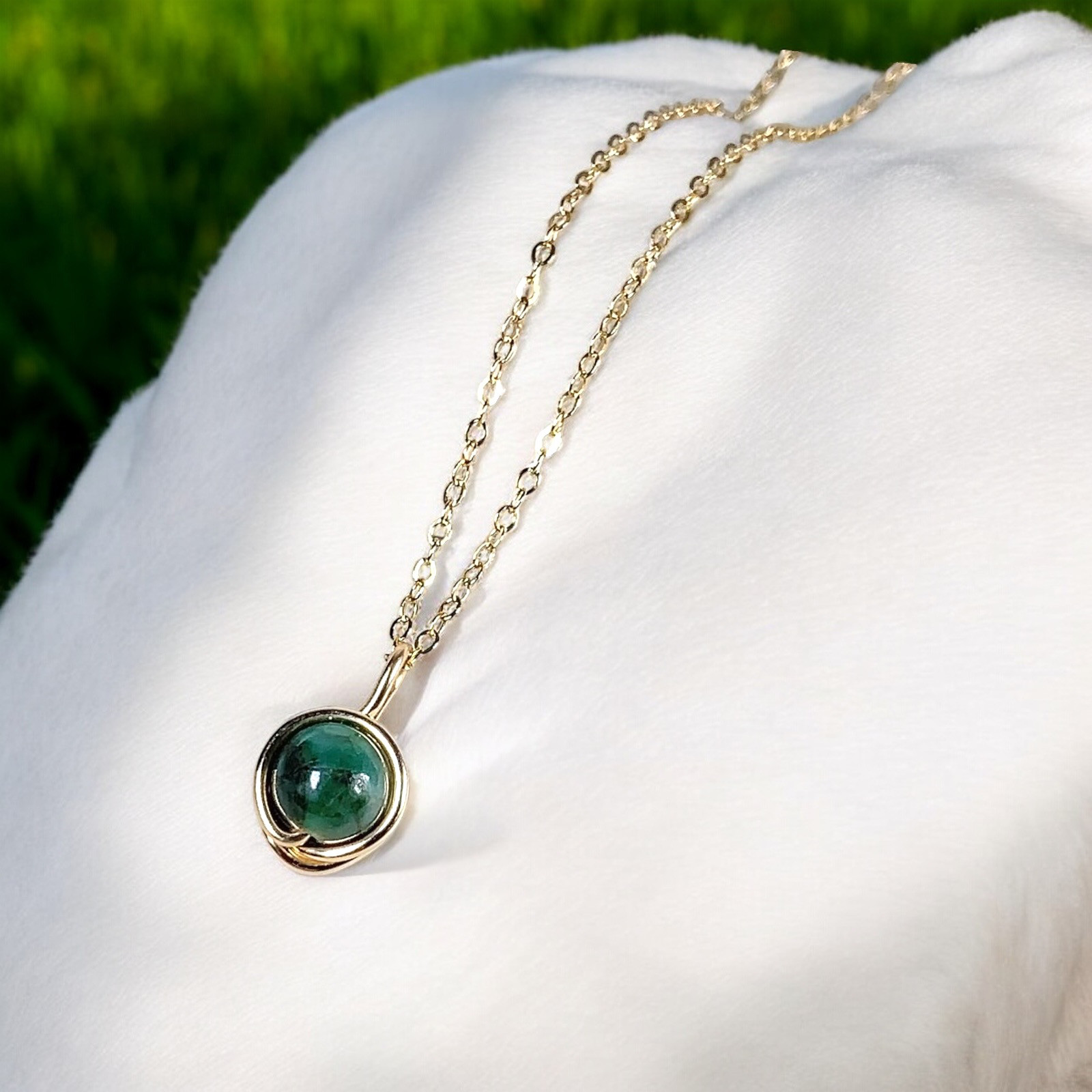 14kgf うちの子 写真 名入れ プレシャスオパール エメラルドネックレス 5月誕生石】エメラルドペンダントネックレス/14KGF/シルバー925