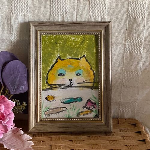 絵画。原画【白猫はいちごを食べるのが好きだ】 絵画。原画【白猫はいちごを食べるのが好きだ】