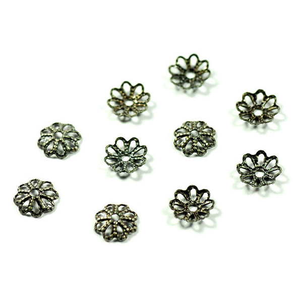 座金 花座 パーツ ビーズキャップ 金具 銀古美 アンティークシルバー ６ｍｍ １０コ入り UZ40-1-AS 1枚目の画像
