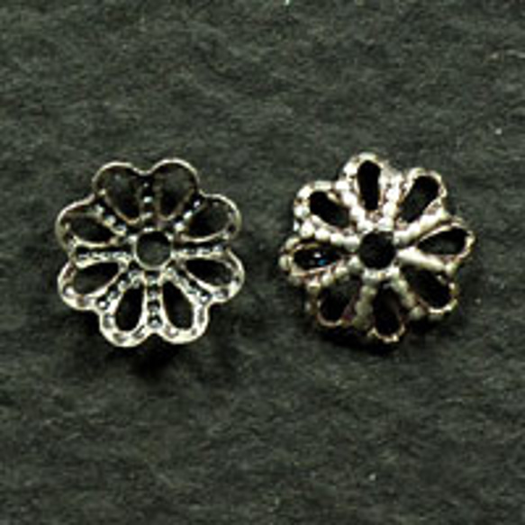 座金 花座 パーツ ビーズキャップ 金具 銀古美 アンティークシルバー ６ｍｍ １０コ入り UZ40-1-AS 3枚目の画像