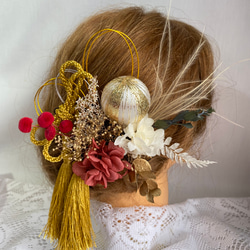 ドライフラワー髪飾り　プリザーブドフラワー　ヘッドドレス　水引　タッセル　結婚式　成人式　卒業式　 4枚目の画像