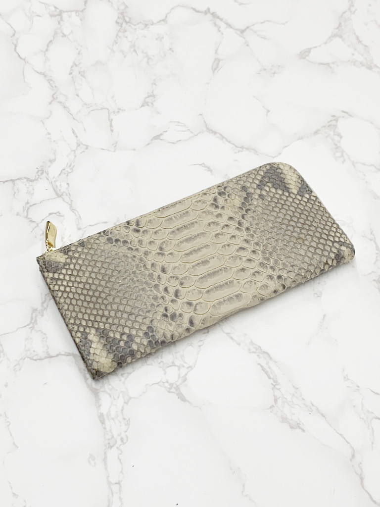 日本製　上質　ダイヤモンドパイソン　薄型　ロングウォレット　財布　長財布　L字ファスナー　蛇革　エキゾチックレザー