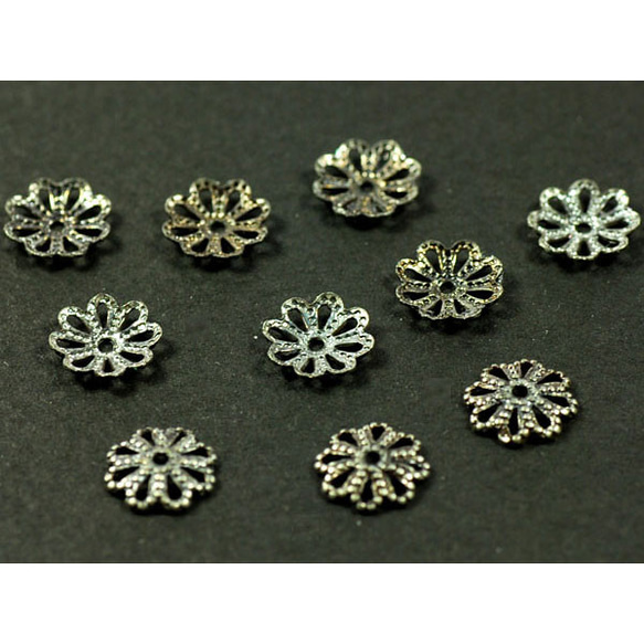 座金 花座 パーツ ビーズキャップ 金具 銀古美 アンティークシルバー ８ｍｍ １０コ入り UZ40-2-AS 1枚目の画像