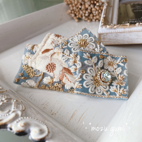 ハンドメイド インド刺繍リボンのミニバレッタ(No．39) 汚い