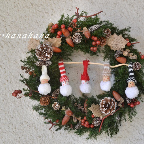 どんぐりとスノーマン達のクリスマスwreath リース cosy 通販 16689233