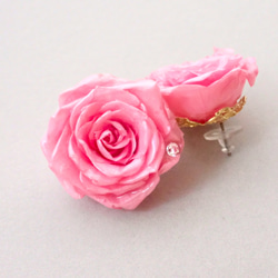 Rosemellia　公主粉紅色玫瑰永生花　樹脂加工　兩用耳釘＋耳夾耳環　❊空郵台灣5-7天 第1張的照片