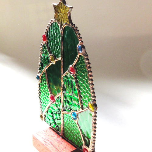 ステンドグラスのクリスマスツリー・オーナメント・窓飾り サン