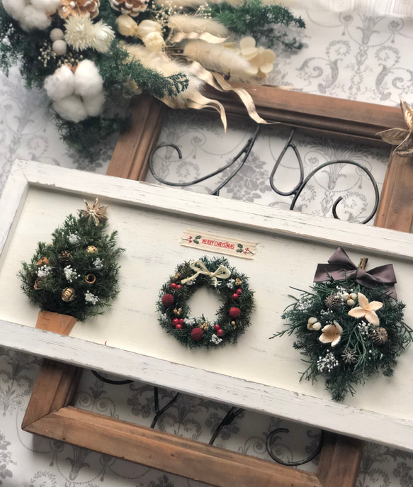 クリスマス⭐︎ホワイトボードアレンジ ドライフラワー green green