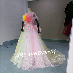 高品質！ レインボースカート ベアトップカラードレス　ウエディングドレス　 プリンセスライン 憧れのドレス 6枚目の画像