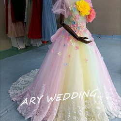 高品質！ レインボースカート ベアトップカラードレス　ウエディングドレス　 プリンセスライン 憧れのドレス 3枚目の画像
