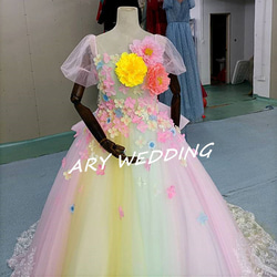 高品質！ レインボースカート ベアトップカラードレス　ウエディングドレス　 プリンセスライン 憧れのドレス 2枚目の画像