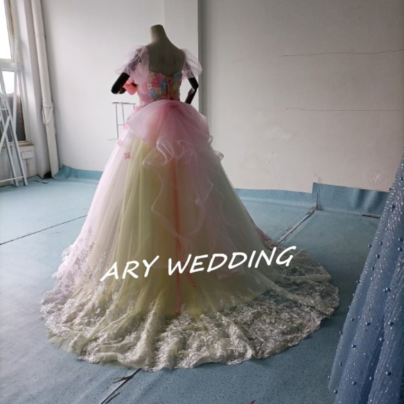 高品質！ レインボースカート ベアトップカラードレス　ウエディングドレス　 プリンセスライン 憧れのドレス 9枚目の画像