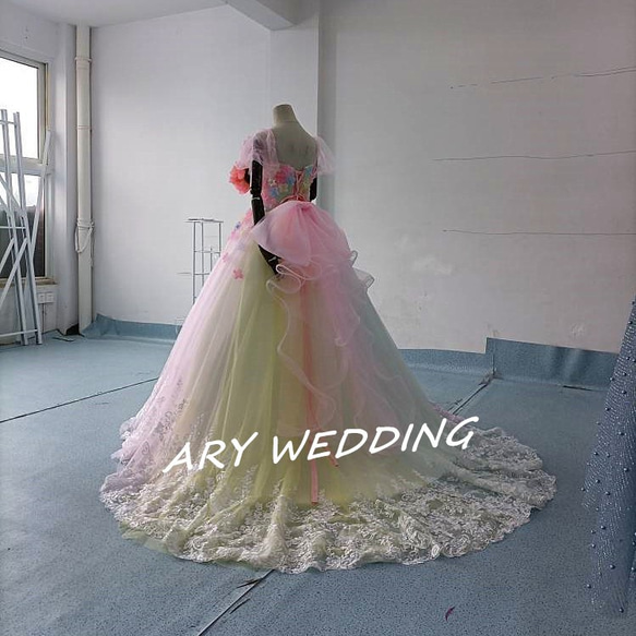 高品質！ レインボースカート ベアトップカラードレス　ウエディングドレス　 プリンセスライン 憧れのドレス 7枚目の画像