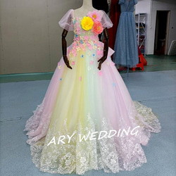 高品質！ レインボースカート ベアトップカラードレス　ウエディングドレス　 プリンセスライン 憧れのドレス 1枚目の画像
