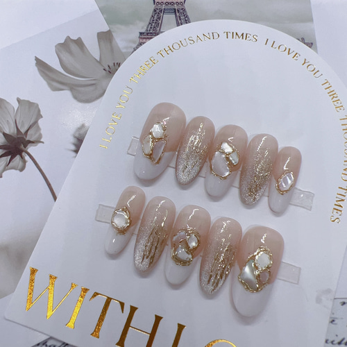 Lilith_nail☆ジェルネイルチップ☆付け爪☆フレンチ貝 ネイルチップ