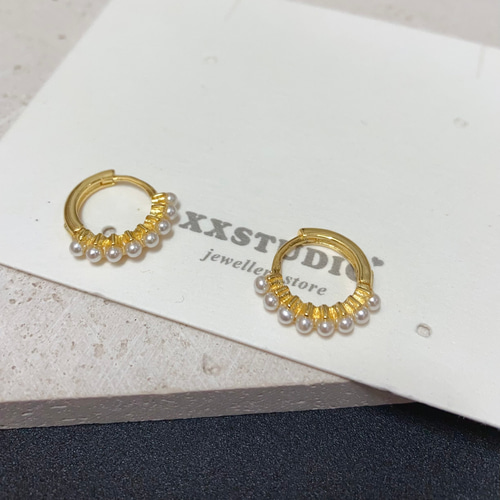 8mm ベビーパール フープピアス ワンタッチ パールピアス