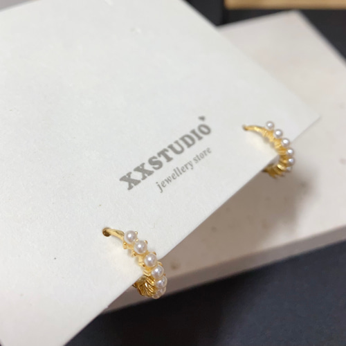 8mm ベビーパール フープピアス ワンタッチ パールピアス