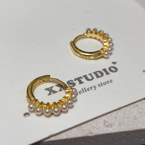 8mm ベビーパール フープピアス ワンタッチ パールピアス