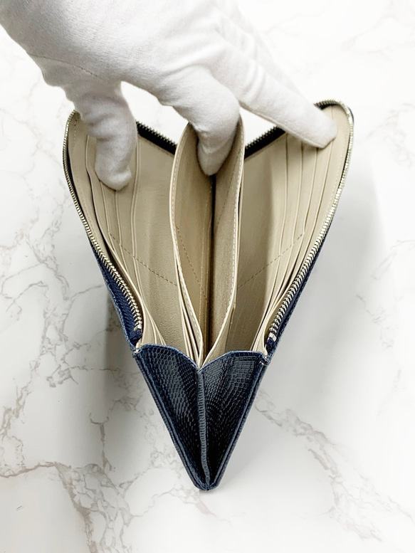 日本製　上質リザード　薄型　長財布　ロングウォレット　財布　トカゲ革　L型ファスナー　エキゾチックレザー 