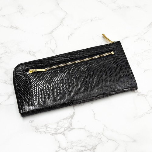 日本製 上質リザード 薄型 長財布 ロングウォレット 財布 トカゲ革 L型