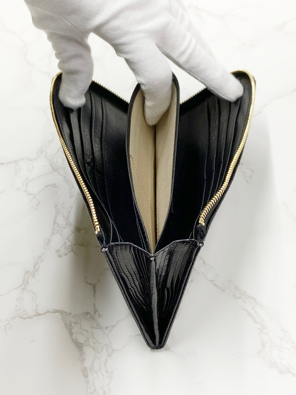 日本製　上質リザード　薄型　長財布　ロングウォレット　財布　トカゲ革　L型ファスナー　エキゾチックレザー 【育てる革シリーズ】 薄くて軽いL字長財布 24枚カード イタリアンレザーMARGOT オリーブグリーン　前ファスナー無 BCD1599652291(12155円)