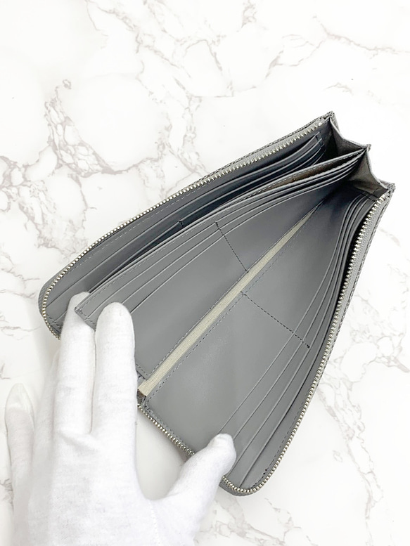 日本製　上質リザード　薄型　長財布　ロングウォレット　財布　トカゲ革　L型ファスナー　エキゾチックレザー 