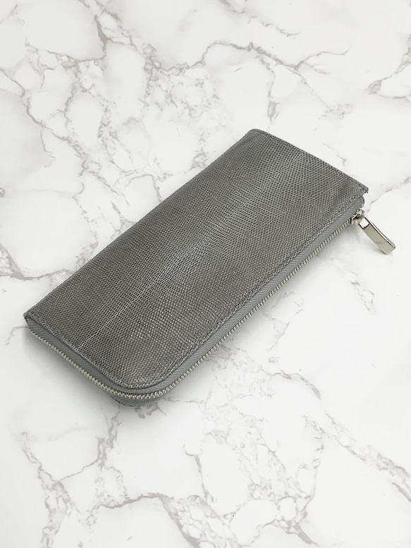 日本製　上質リザード　薄型　長財布　ロングウォレット　財布　トカゲ革　L型ファスナー　エキゾチックレザー 