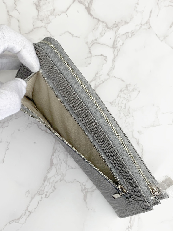 日本製　上質リザード　薄型　長財布　ロングウォレット　財布　トカゲ革　L型ファスナー　エキゾチックレザー 
