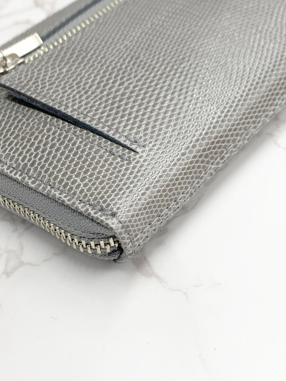 日本製　上質リザード　薄型　長財布　ロングウォレット　財布　トカゲ革　L型ファスナー　エキゾチックレザー 