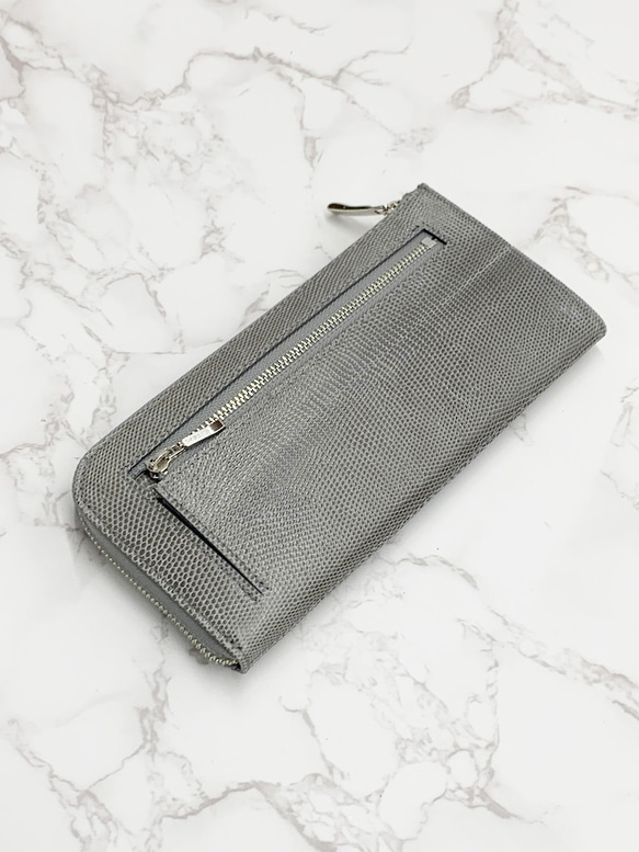 日本製　上質リザード　薄型　長財布　ロングウォレット　財布　トカゲ革　L型ファスナー　エキゾチックレザー 