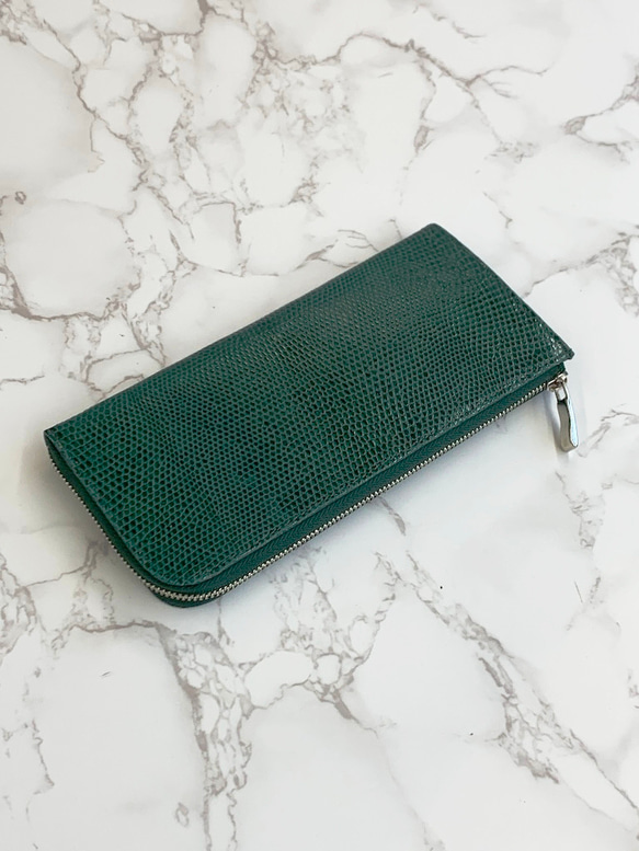 日本製　上質リザード　薄型　長財布　ロングウォレット　財布　トカゲ革　L型ファスナー　エキゾチックレザー 