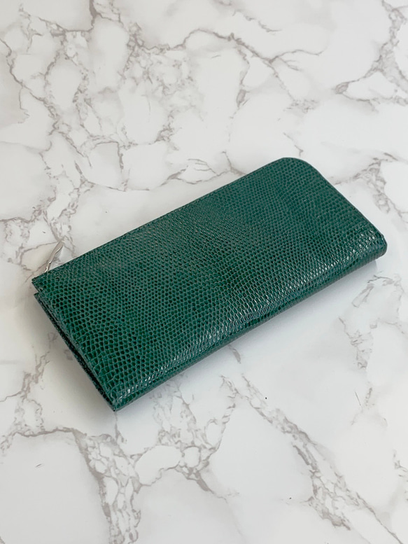 日本製　上質リザード　薄型　長財布　ロングウォレット　財布　トカゲ革　L型ファスナー　エキゾチックレザー　 1枚目の画像