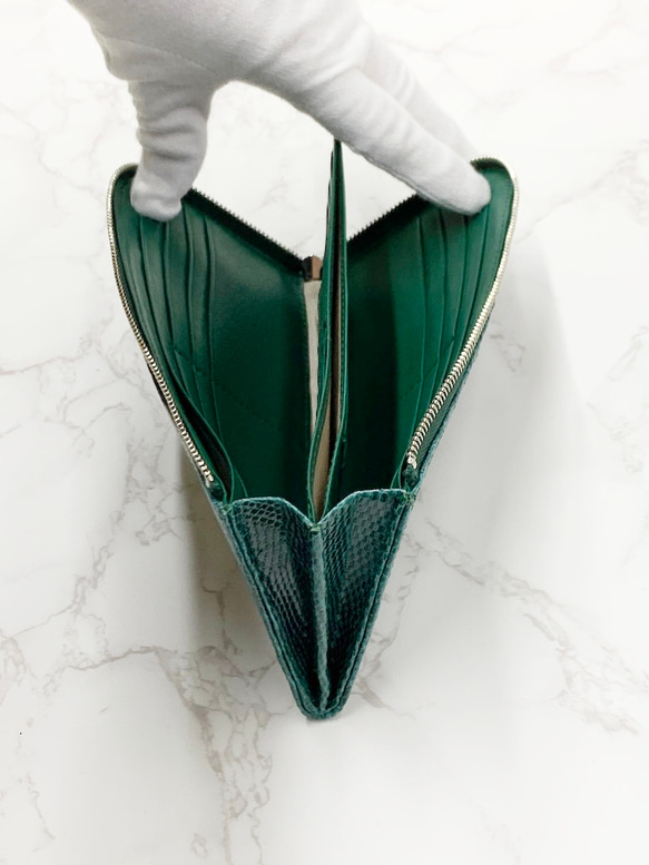 日本製　上質リザード　薄型　長財布　ロングウォレット　財布　トカゲ革　L型ファスナー　エキゾチックレザー 