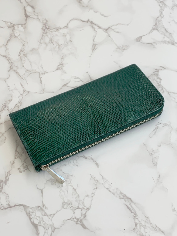 日本製　上質リザード　薄型　長財布　ロングウォレット　財布　トカゲ革　L型ファスナー　エキゾチックレザー　 4枚目の画像