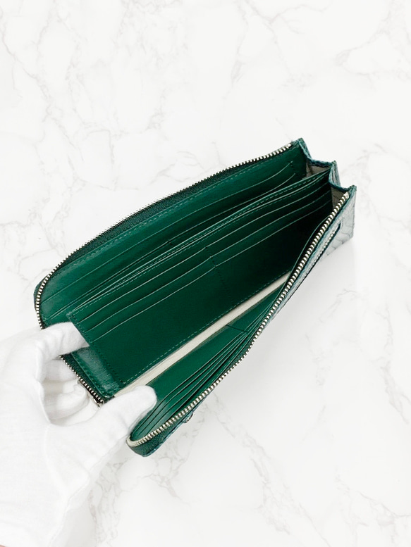 日本製　上質リザード　薄型　長財布　ロングウォレット　財布　トカゲ革　L型ファスナー　エキゾチックレザー 