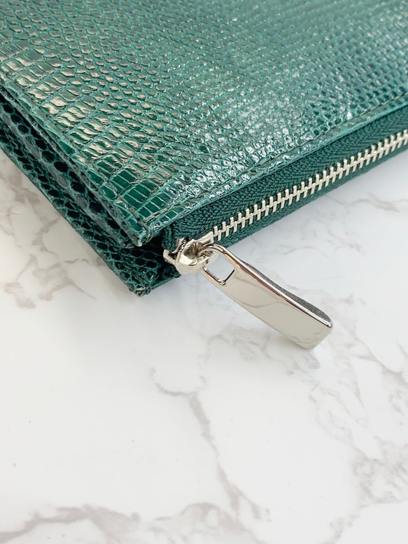 日本製　上質リザード　薄型　長財布　ロングウォレット　財布　トカゲ革　L型ファスナー　エキゾチックレザー 