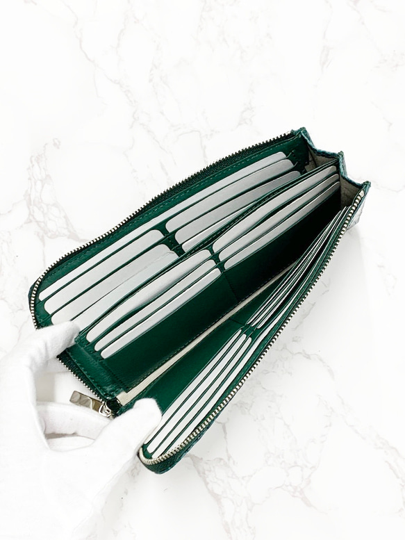 日本製　上質リザード　薄型　長財布　ロングウォレット　財布　トカゲ革　L型ファスナー　エキゾチックレザー 