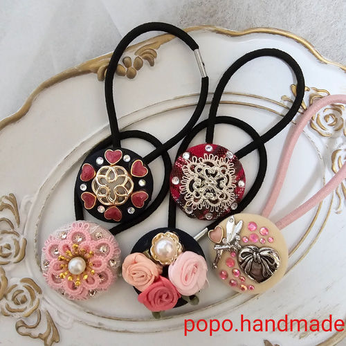 27-233くるみボタンヘアゴム 花柄 薔薇 27-233くるみボタンヘアゴム 花柄 薔薇