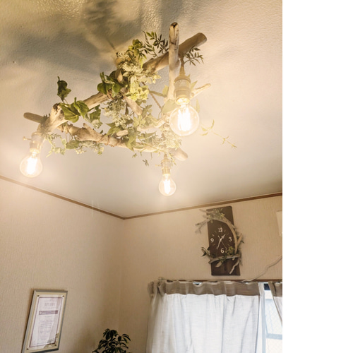 流木ペンダントライト 3灯E26　お部屋の雰囲気が一気に変わります　オシャレ電灯 流木のペンダントライト3灯 LED電球セット 受注生産品 ｜天井照明