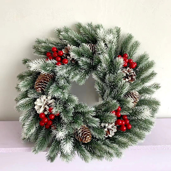 [早割クリスマス2023]LEDライト PEクリスマスリース 玄関クリスマスプレゼント Christmas wreath 4枚目の画像