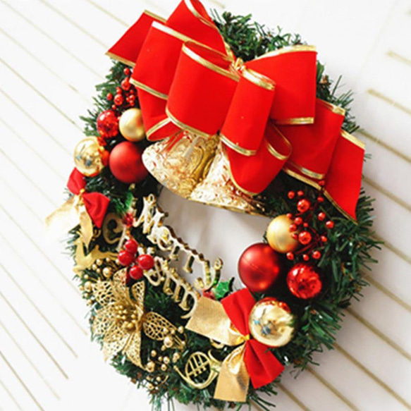 [早割クリスマス2023]クリスマスリース 玄関 クリスマスプレゼント 鐘の赤い結び目 3枚目の画像
