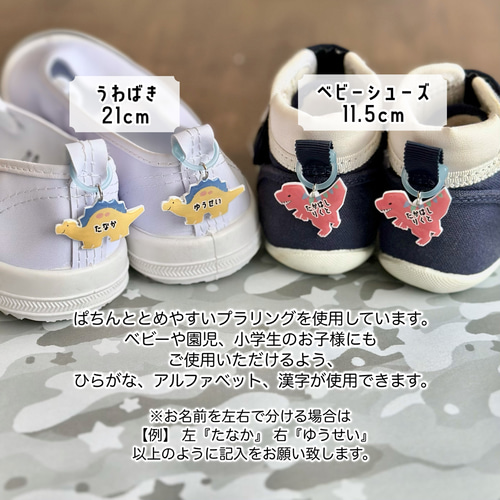 コミカルでカラフルな恐竜たち☆ お名前入りのシューズタグ/ネームタグ 